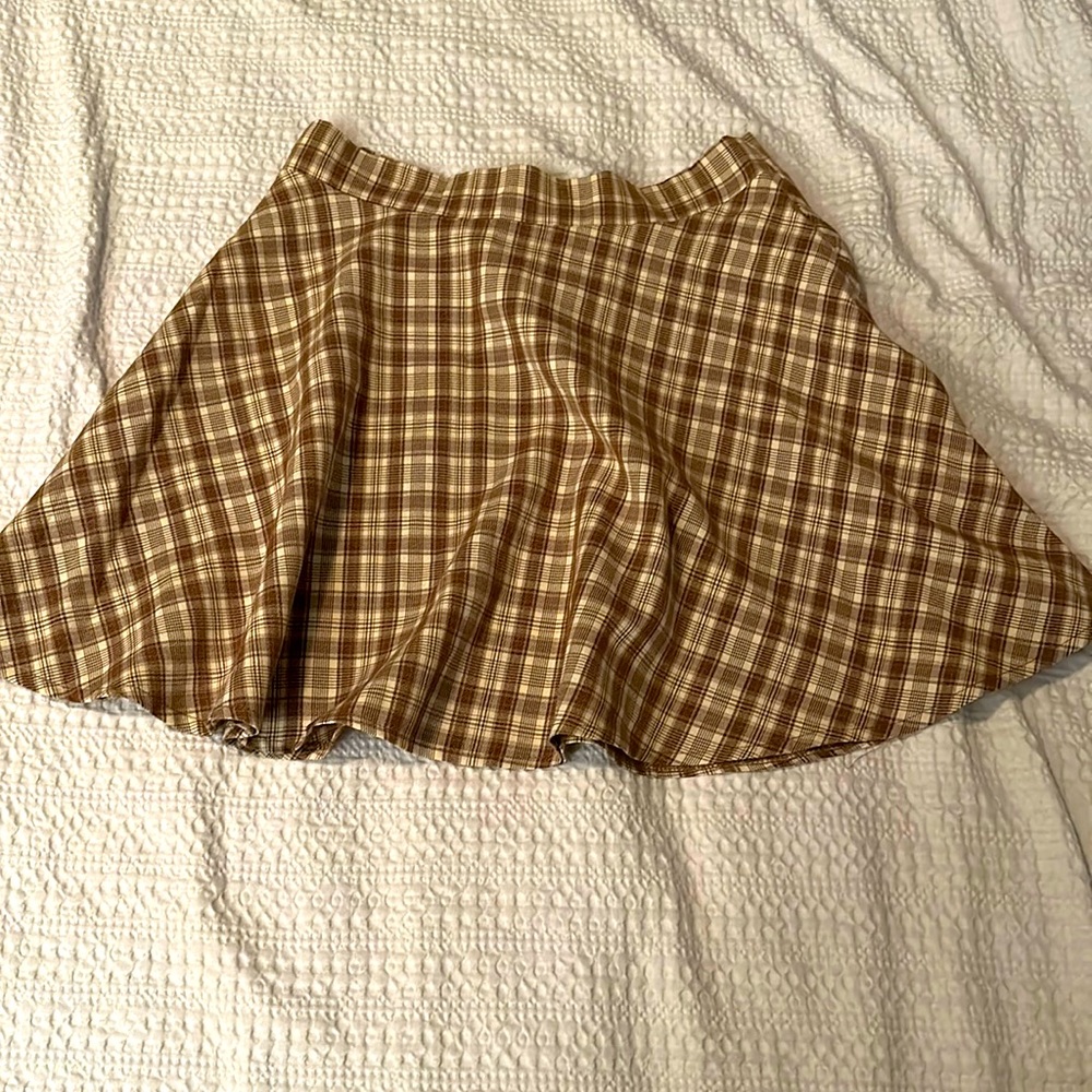 Brown Plaid Pleated Skirt